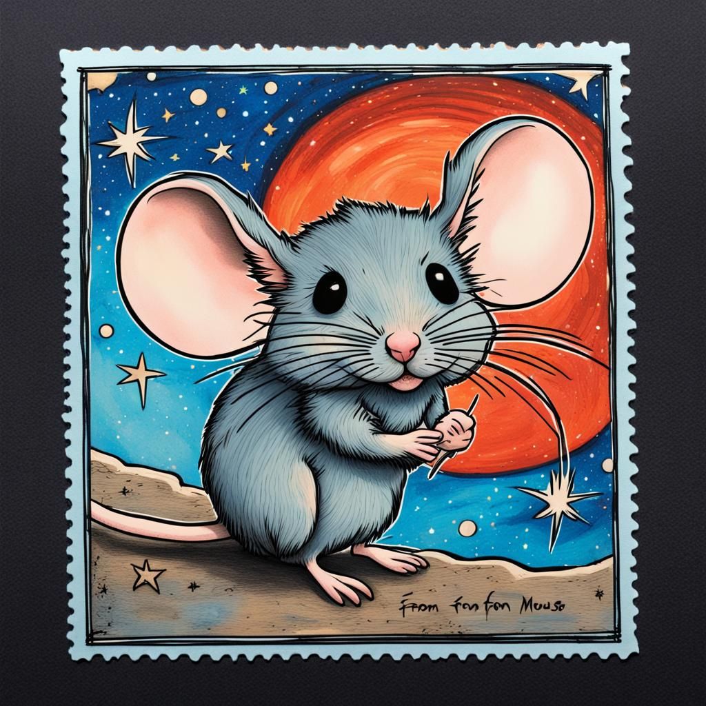 Mouse Postcard with Starry Night Background
