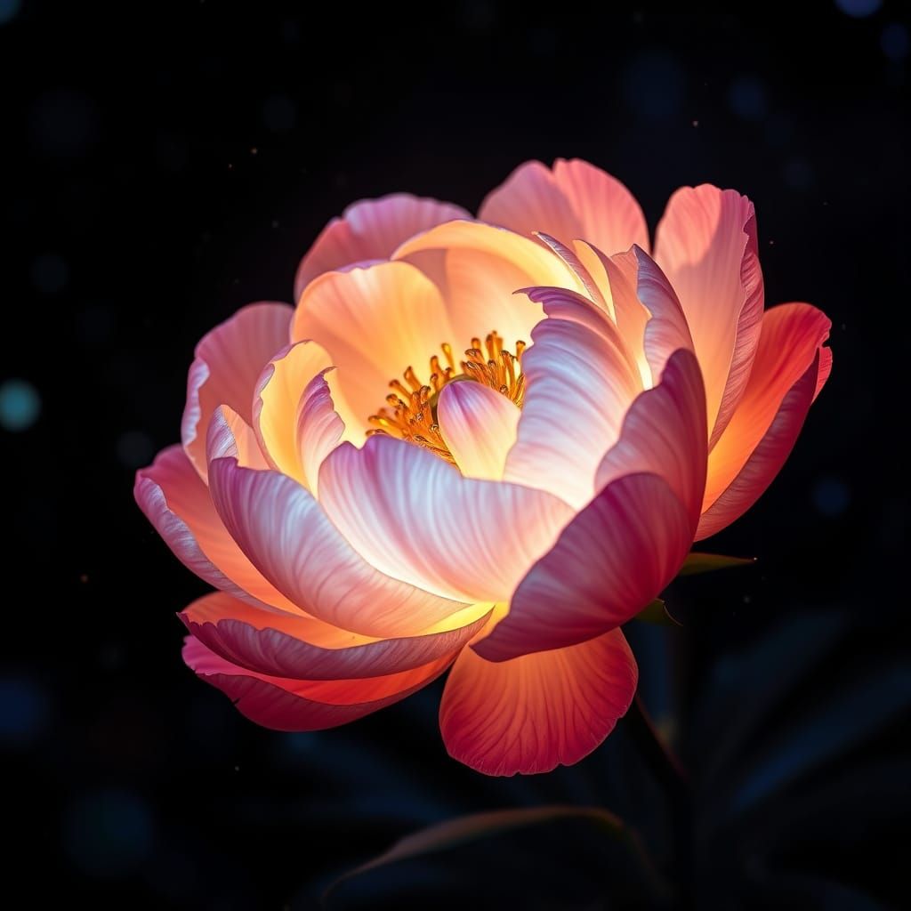 Luminous Peony Flower in Surreal Digital Art Style
