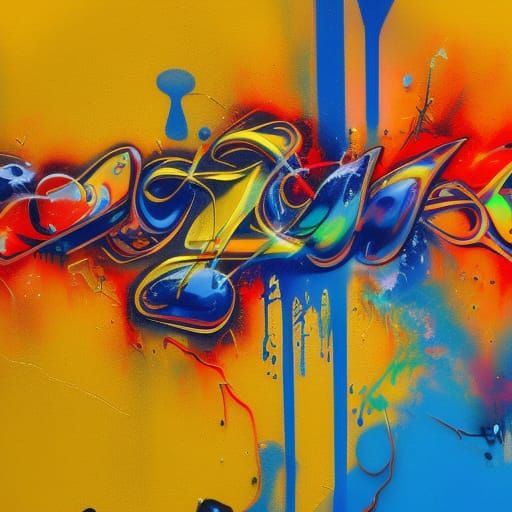 Gold and Blue Gratitude Graffiti Art