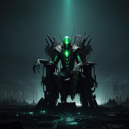 Harvester Alien Queen on Throne in Ruined City