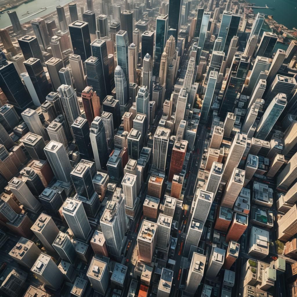Hyperrealistic Cityscape Aerial View in Splash Art Style