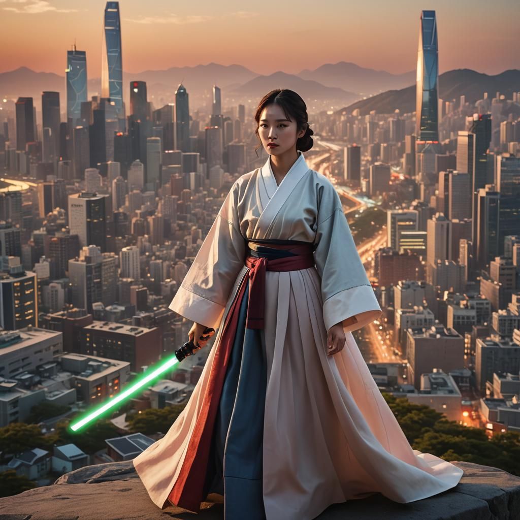 South Korea as Jedi Master in Seoul: Cinematic Oil Painting