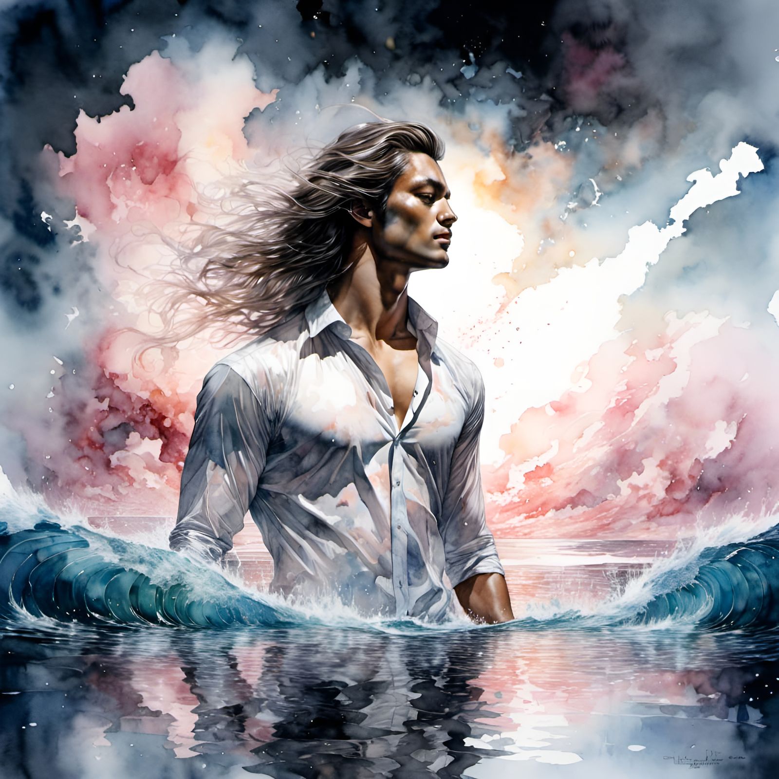 Double Exposure Portrait: Man Emerging from Water