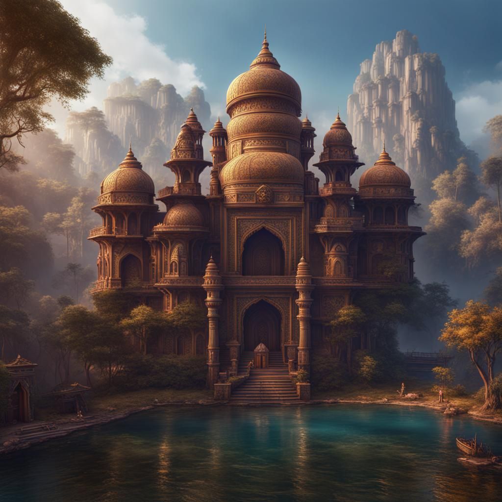 Detailed Matte Painting of India in Deep Color