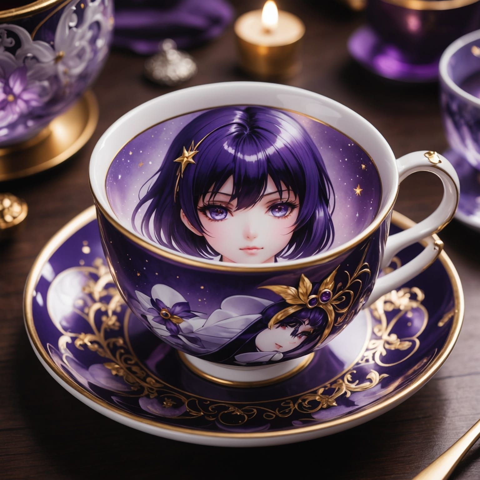 Sailor Saturn Porcelain Teacup in Anime Art Style