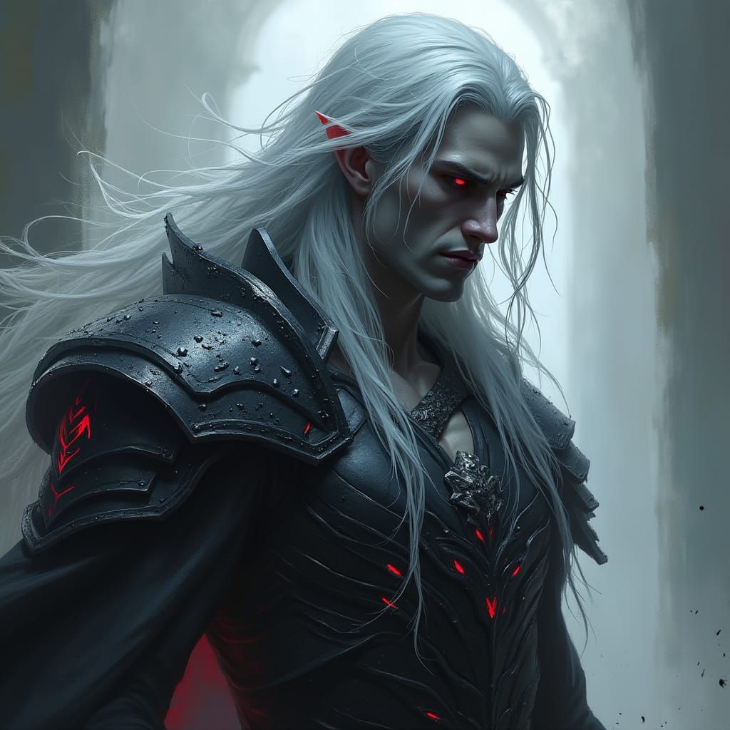 Hyper-Realistic Drow Warrior in Darkened Fantasy Realm