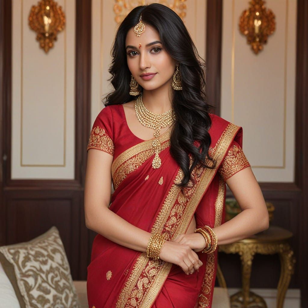 Confident Indian Beauty in Vibrant Red Saree