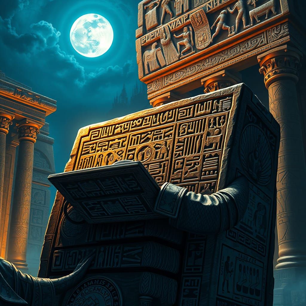 Champollion Deciphers Rosetta Stone: Mystical Egyptian Scene