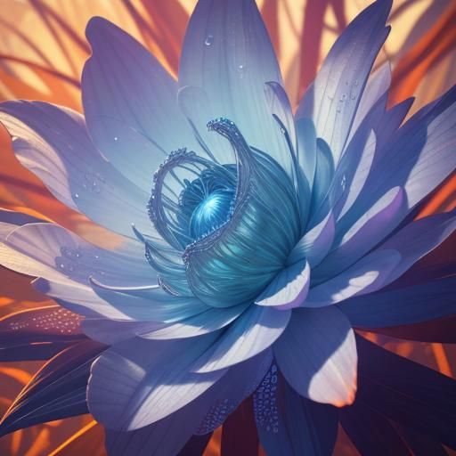 Exotic Flower Blooms in Iridescent Forest: Fantasy Art