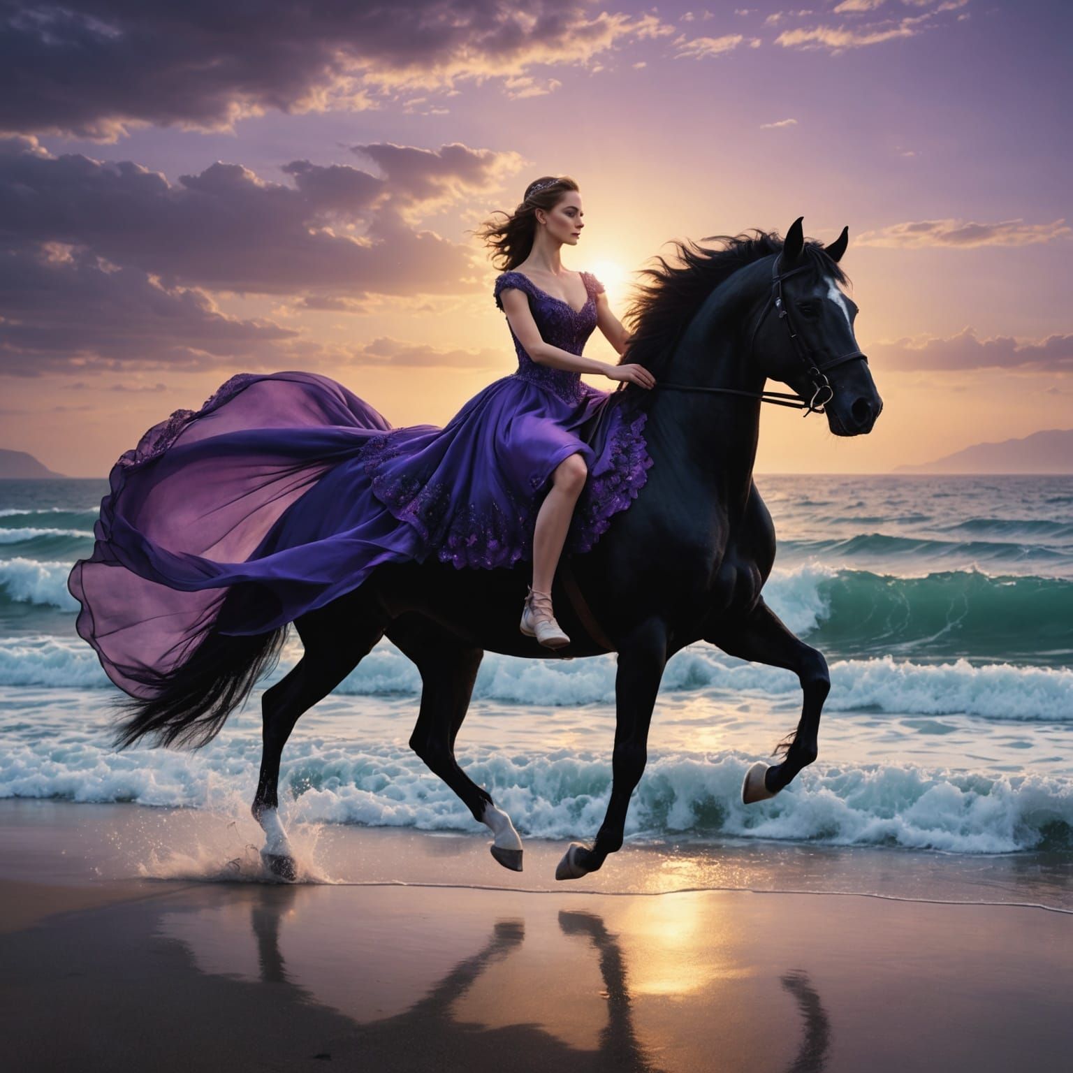 Ballerina on Horseback at Sunset: Digital Painting