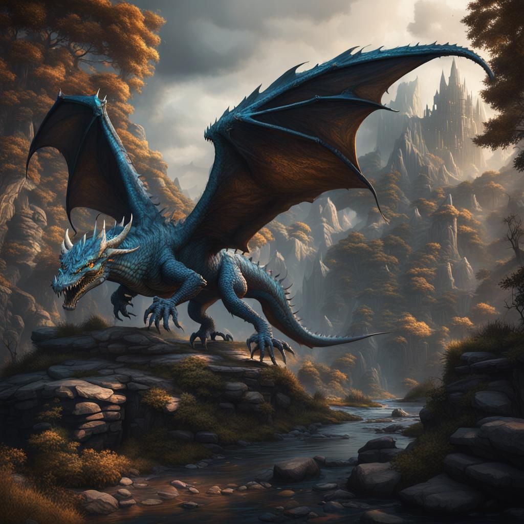 Detailed Wyvern Matte Painting in Deep Color