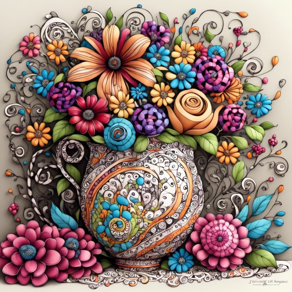 Intricate Zentangle Flower Arrangement