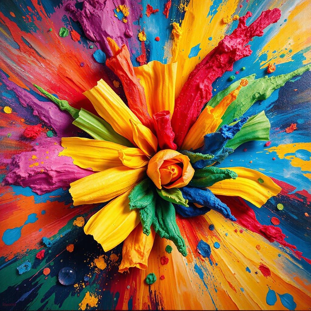 Abstract Painting with Vibrant Blended Colors