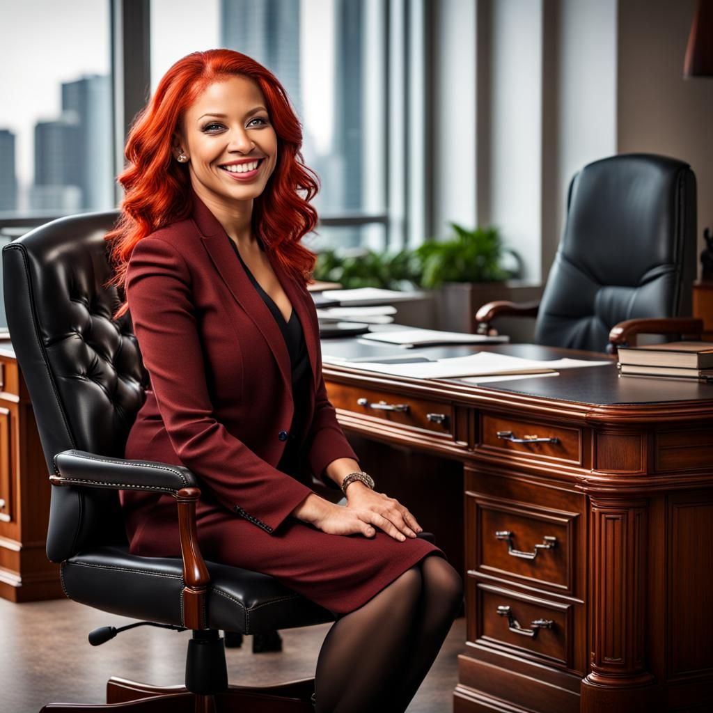 Confident Brown Woman Executive with Red Hair