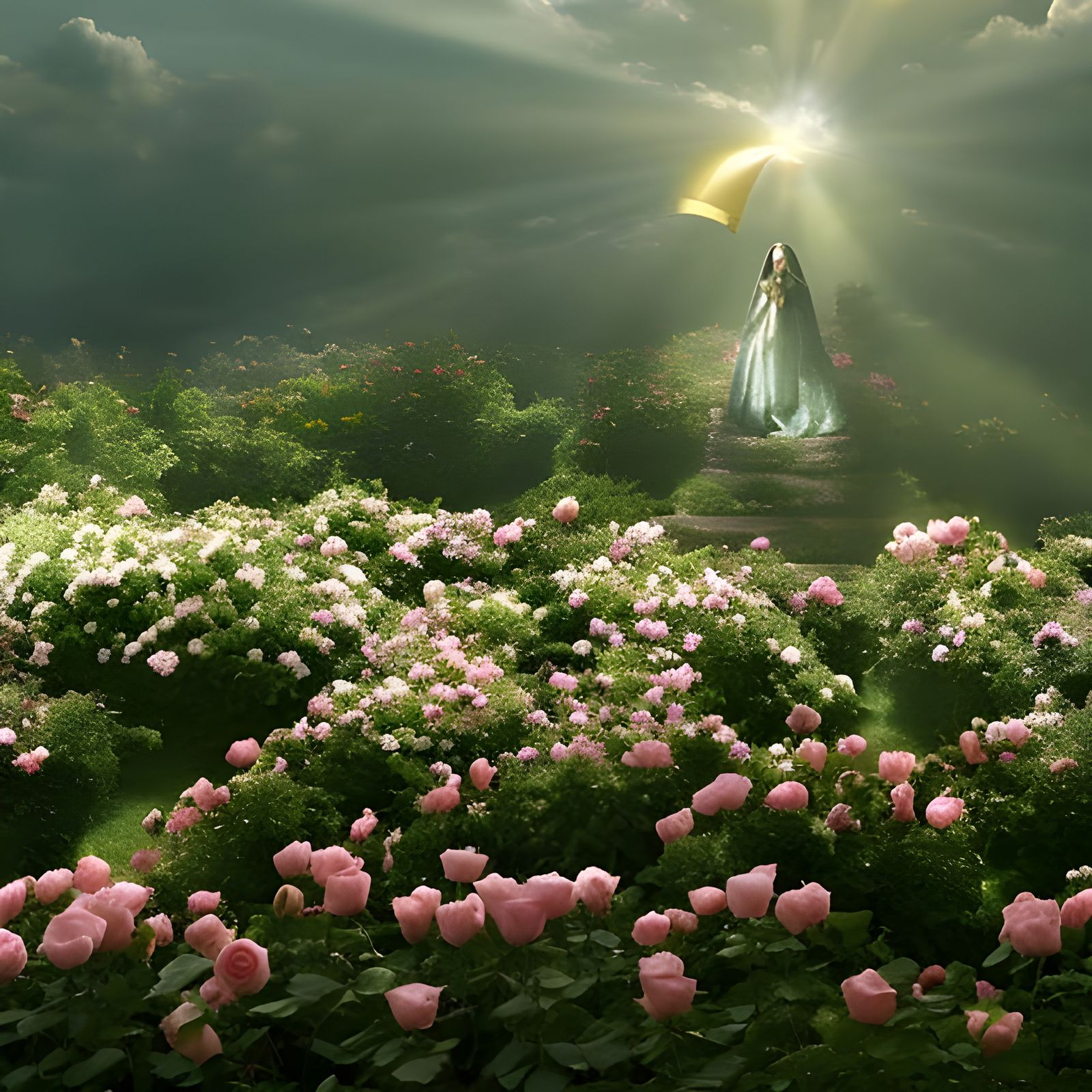 Divine Bunny in Rose Garden: Renaissance Painting