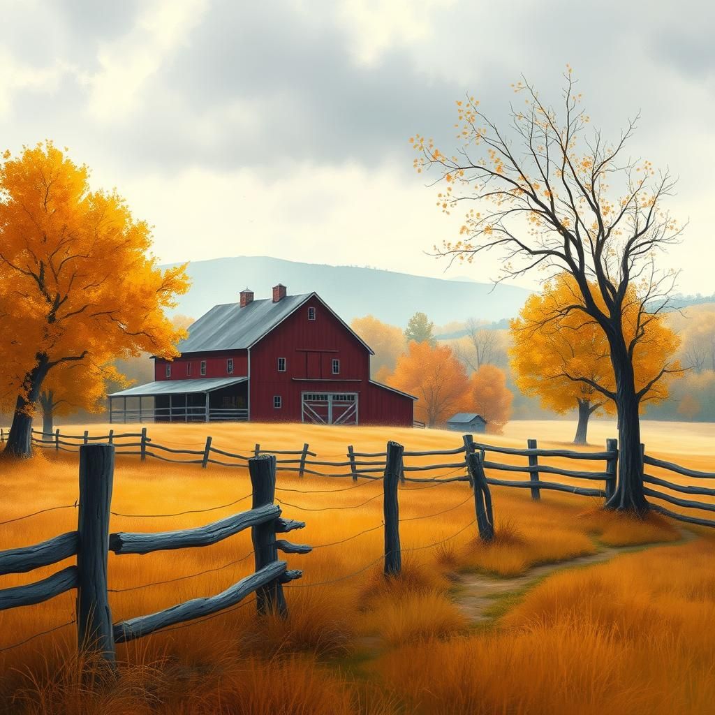 Autumn Countryside in Vibrant Watercolor Style
