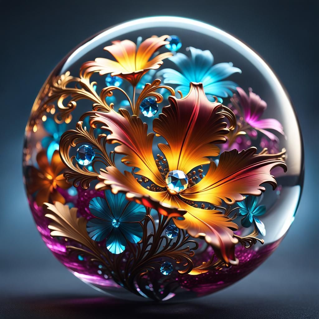 Crystal Orb with Fractal Filigree: Digital Art