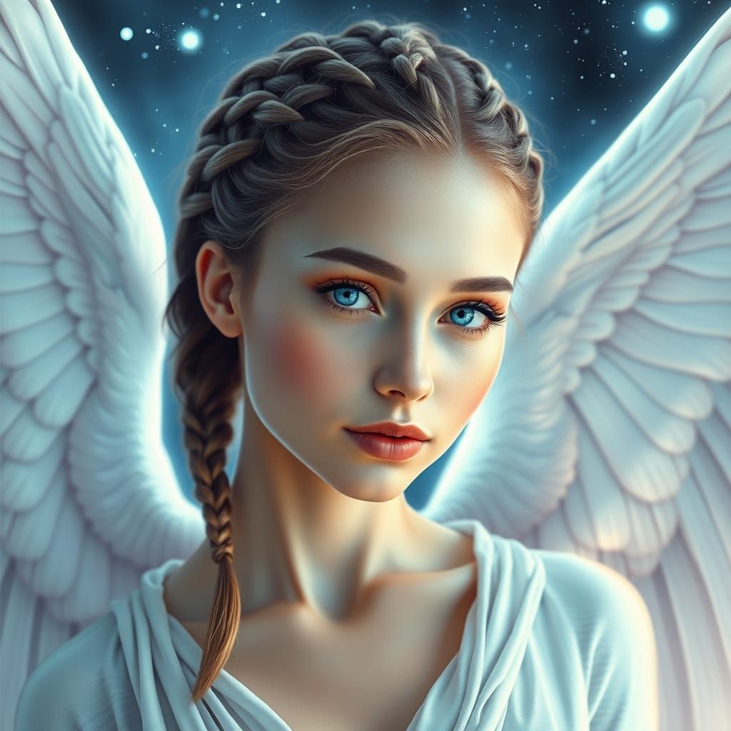 Enchanting Astral Angel in Cyberpunk Holographic Style
