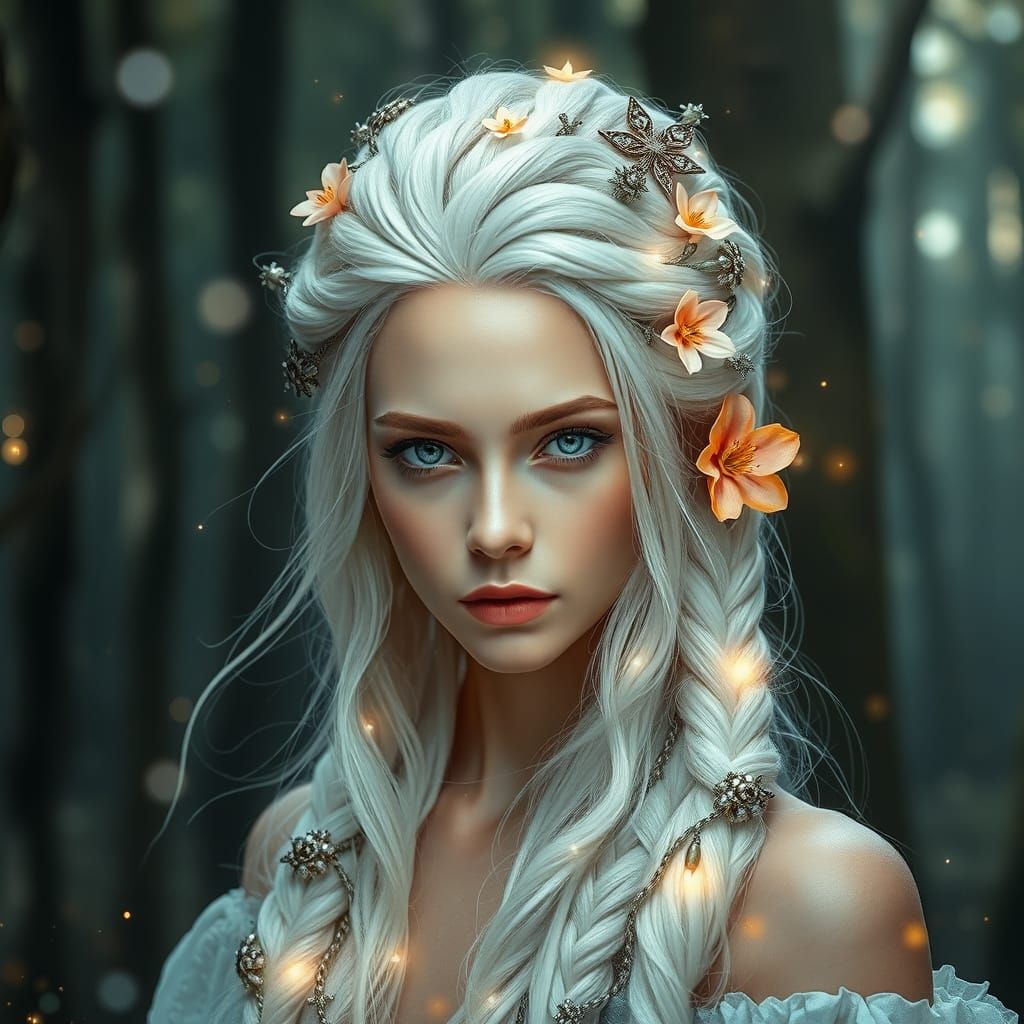 Fantasy Queen with Glowing Runes and Flowers
