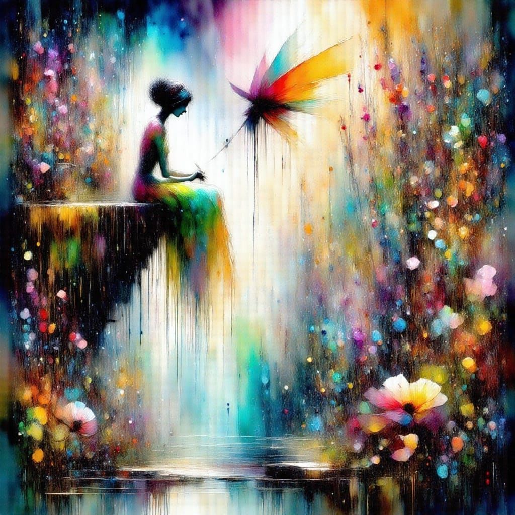 Turquoise Dive: Silhouetted Figures in Hyperrealistic Style