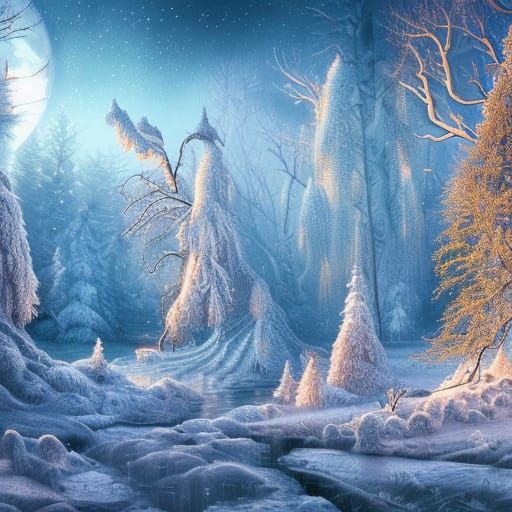Enchanting Winter Landscape in Digital Painting Style