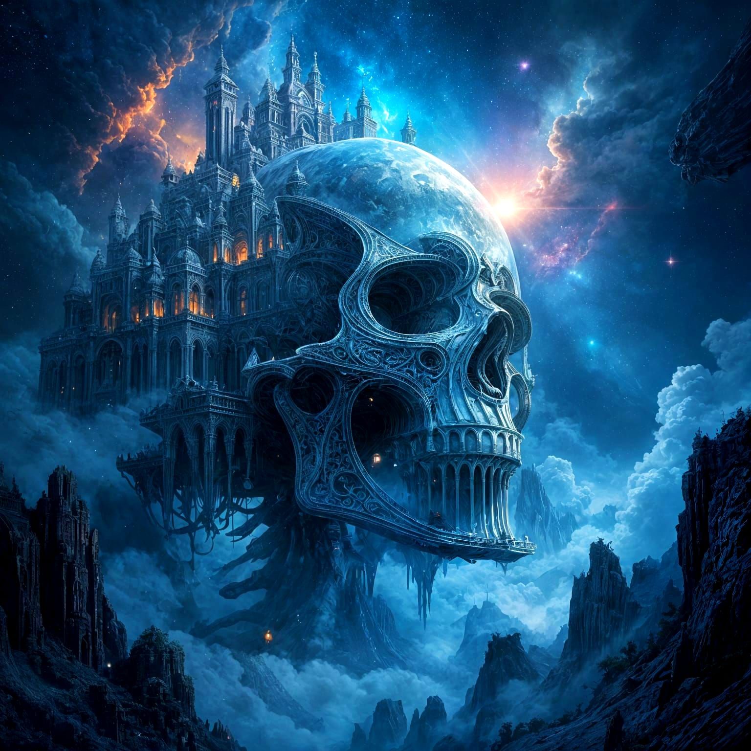 Lost City in Celestial Ribcage Floating in Space