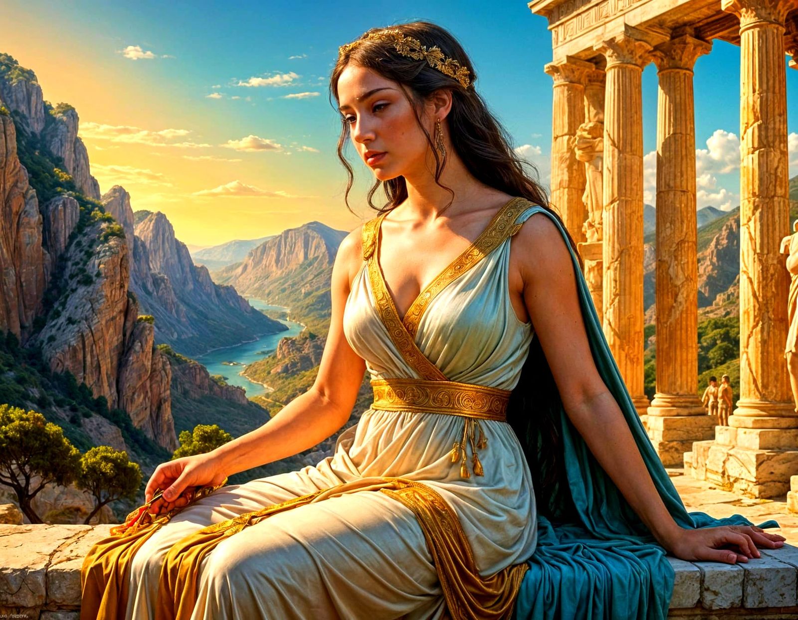 Surreal Ancient Greece Princess in Vibrant Colors