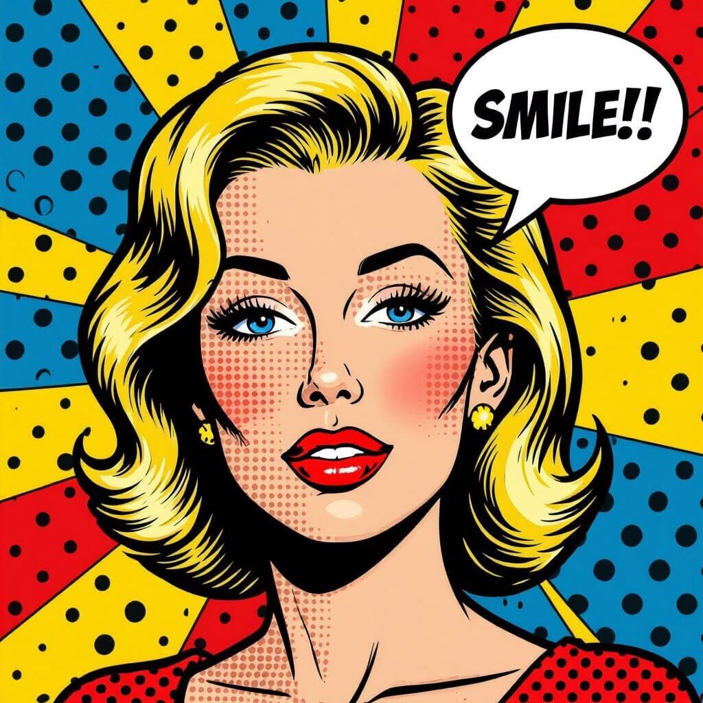 Pop Art Portrait with Ben-Day Dots and Speech Bubble