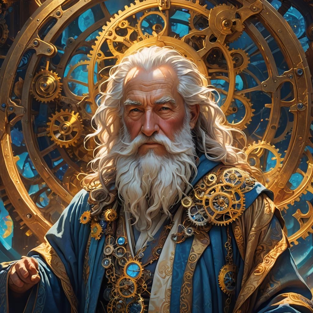 Hyperrealistic Father Time in Clockwork Vortex