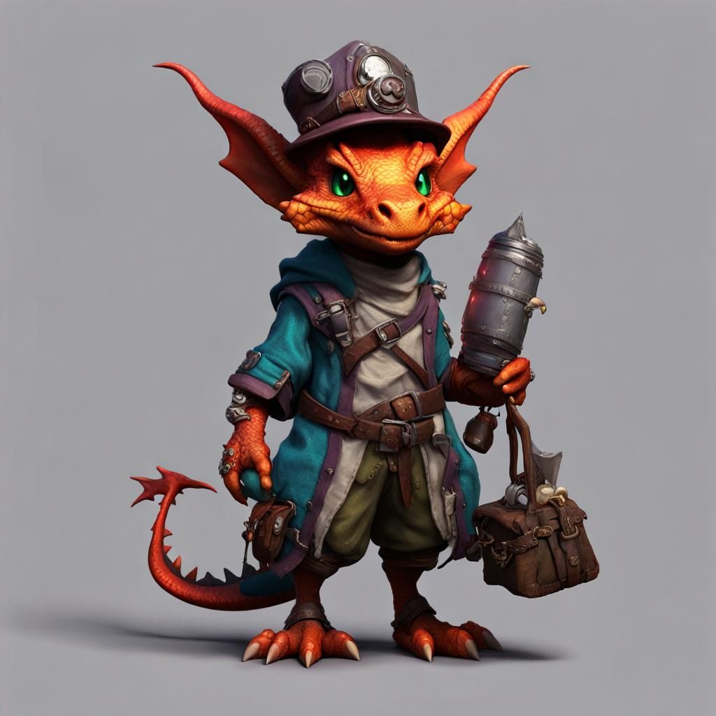 Dragon Kobold Artificer in Dark Fantasy Style