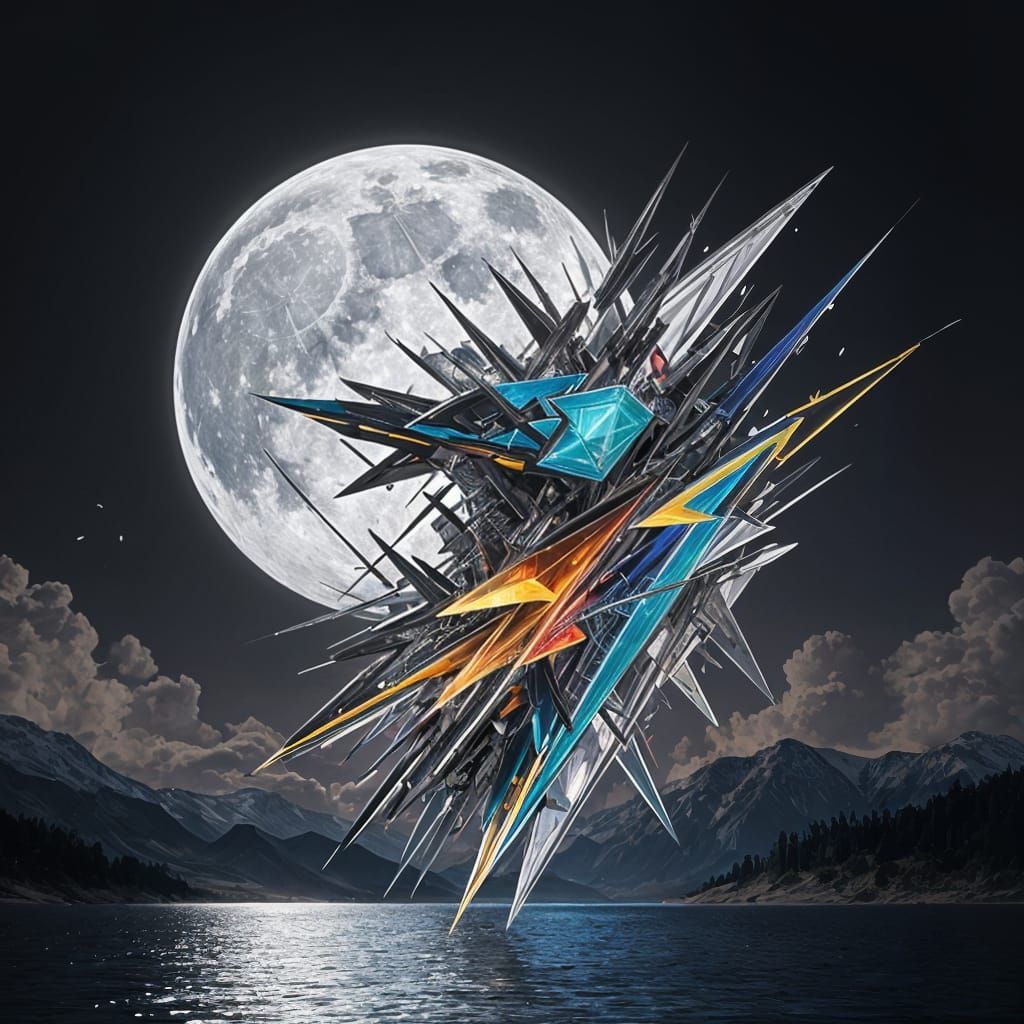 Geometric Fauvism Backlit by the Moon in Cubist Style