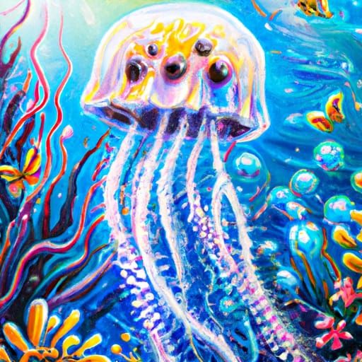 Crystal Jellyfish in Fantasy Underwater World