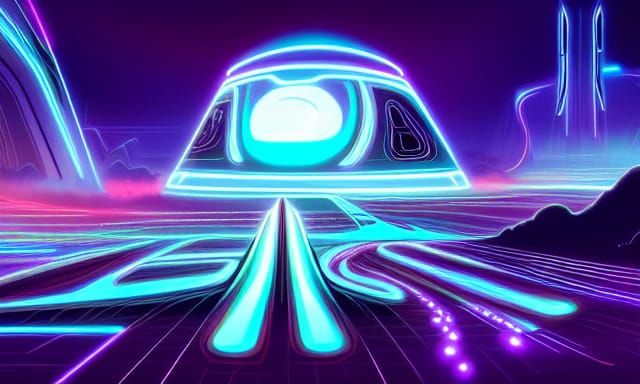 Neon Cosmic Landscape in Tron Style