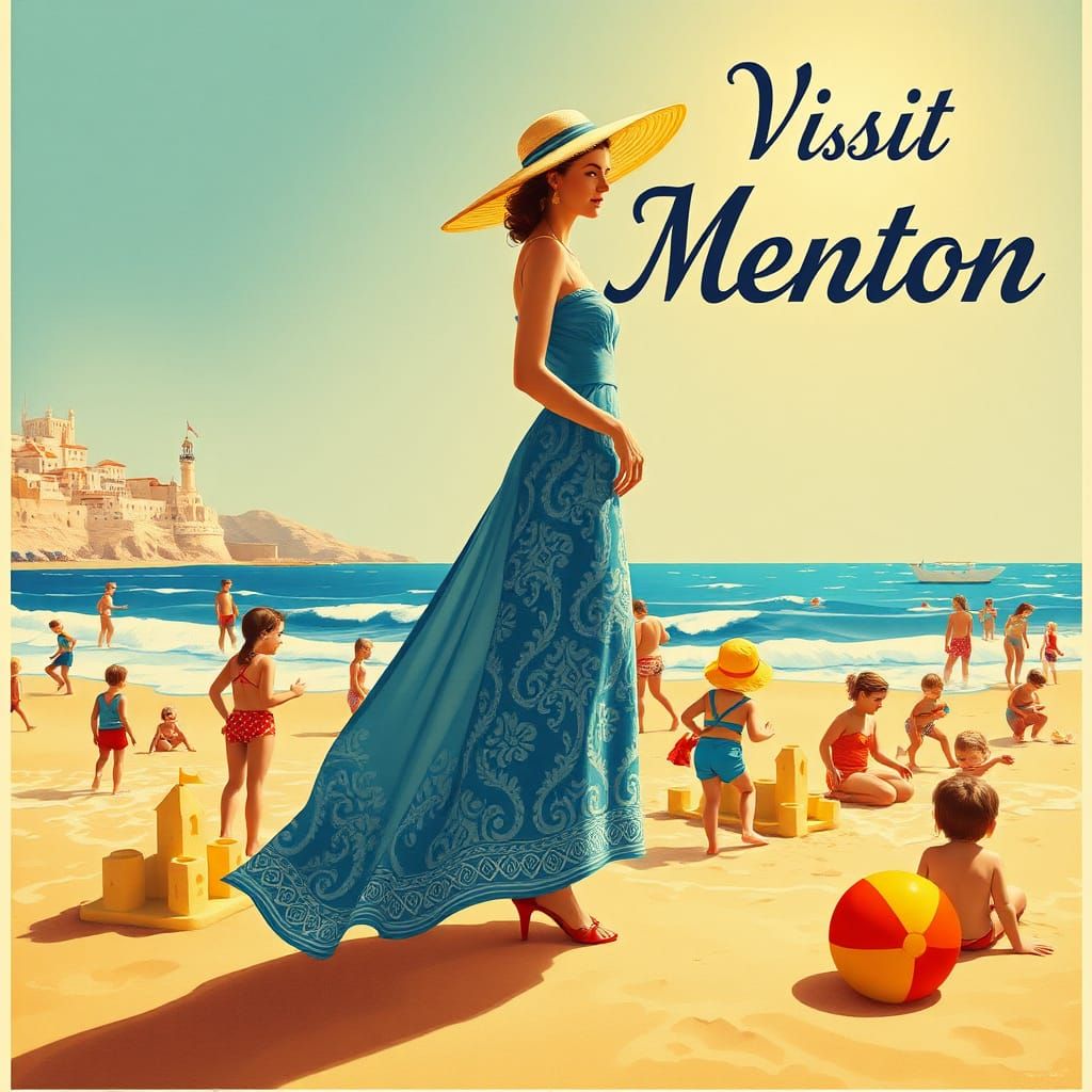 Elegant 1920s Beach Scene in Art Deco Style