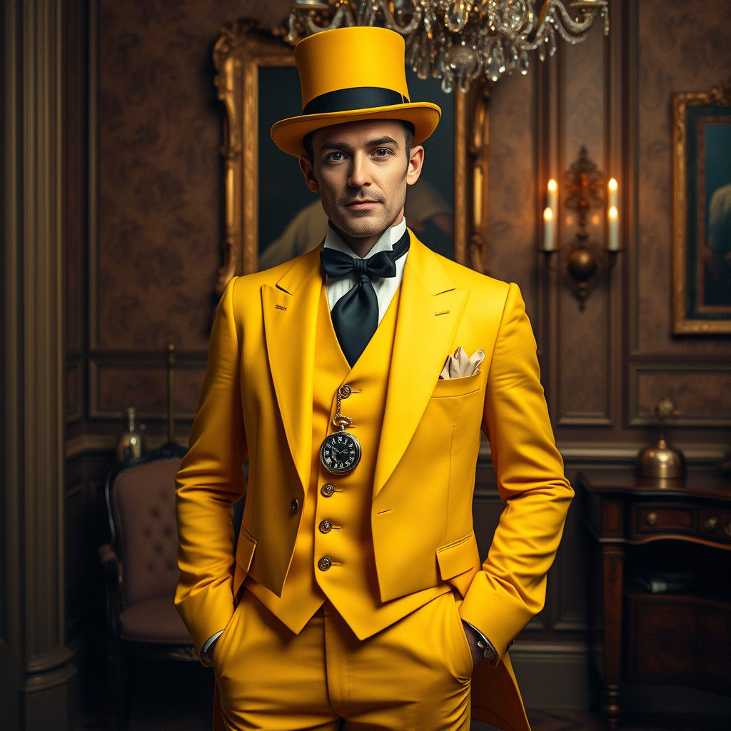 Elegant Gentleman in Yellow Suit, Ornate Portrait