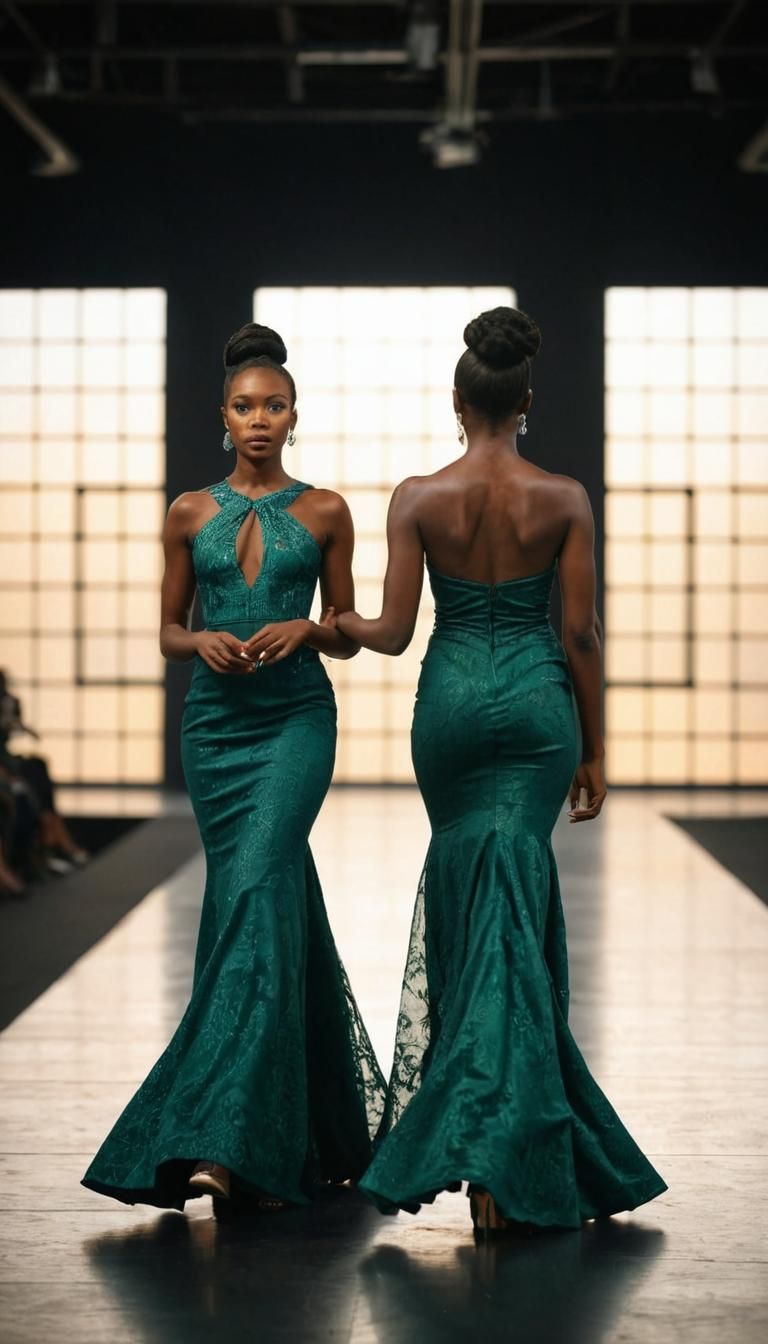 Nigerian Models in Emerald Gowns on Runway