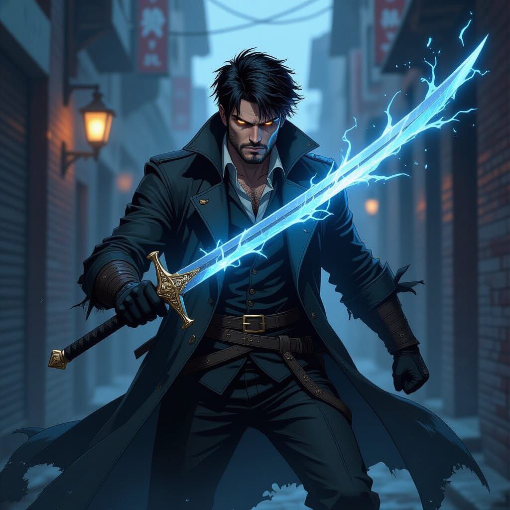 Dark Fantasy Swordsman in Manga Style