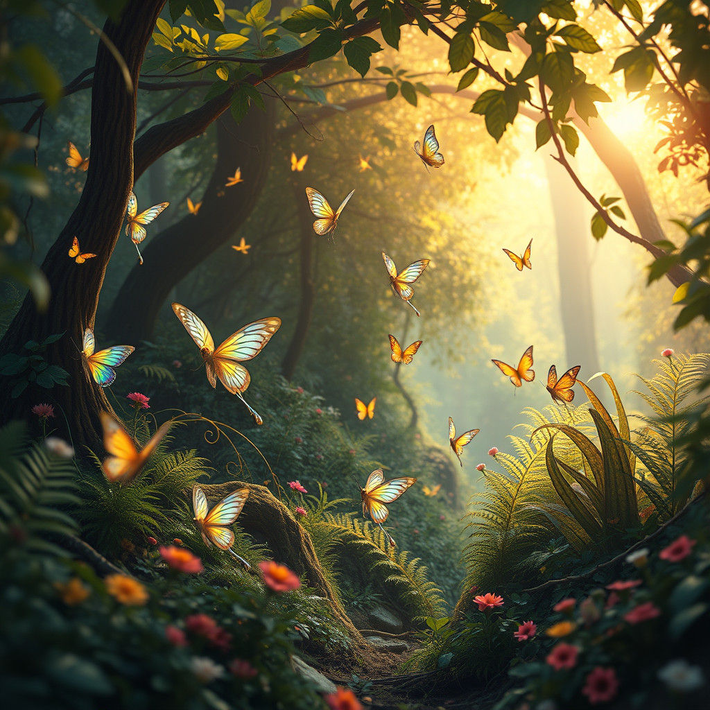 Enchanted Fairy Wood with Dancing Butterflies