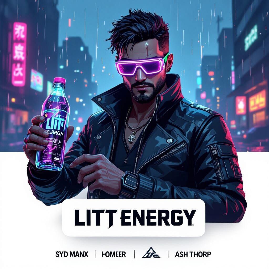 Cyberpunk Character with Energy Drink in Neon City