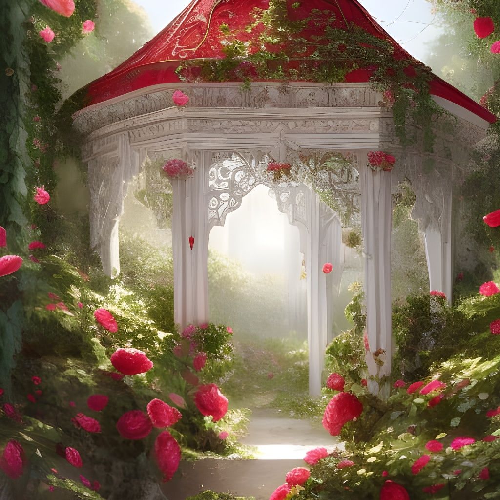 Ornate Hearts Gazebo with Roses in Wonderland Style