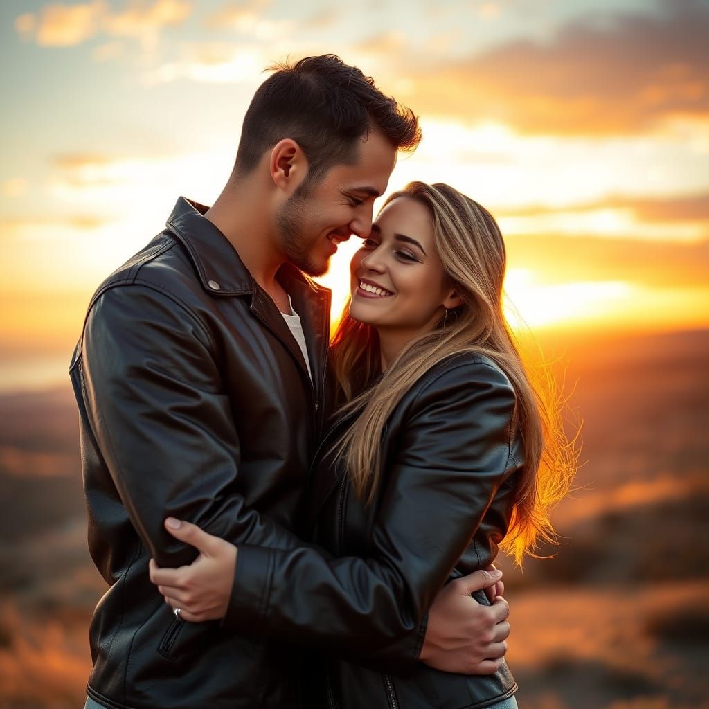 Full-Length Portrait of a Romantic Couple in Sunset