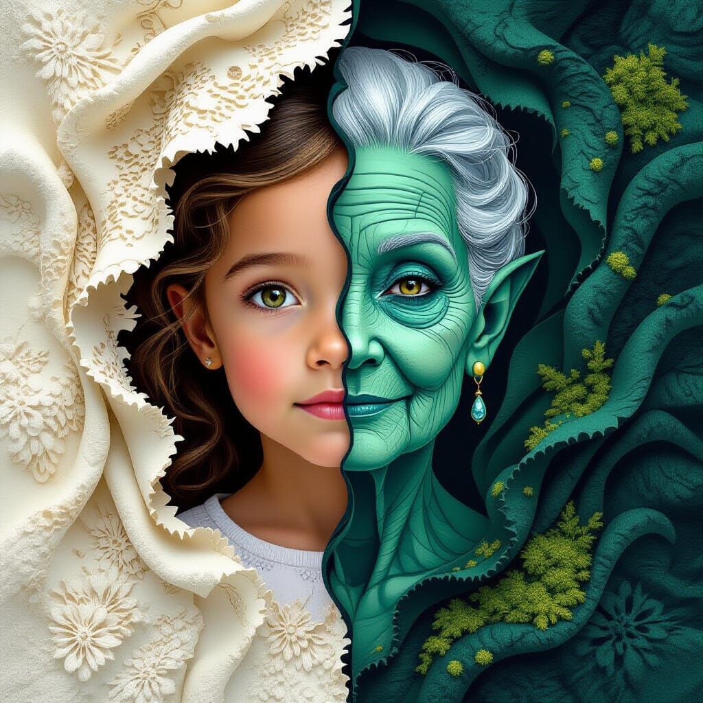 Dual Alien Woman in 3D Abstract Vector Style