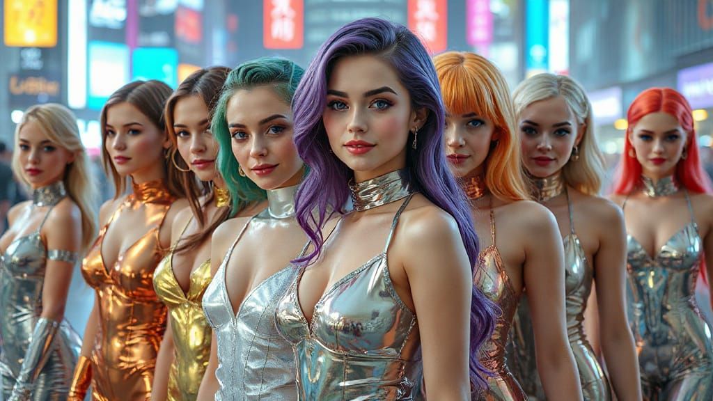 Ethereal Goddesses in Hyperfuturistic Cityscape