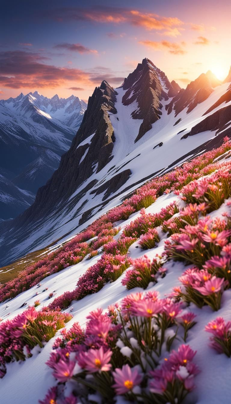 Detailed Mountain Landscape at Sunset