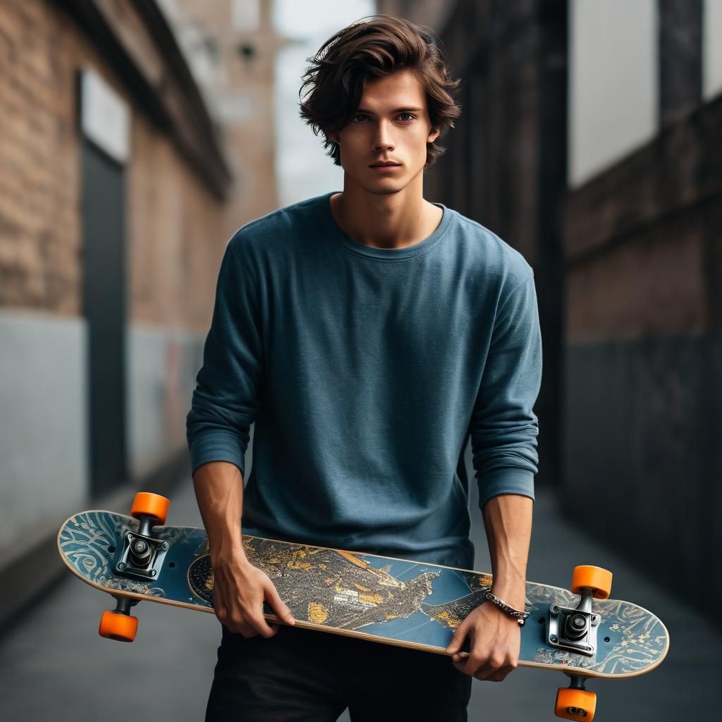 Handsome Skateboarder with a Relaxed Attitude