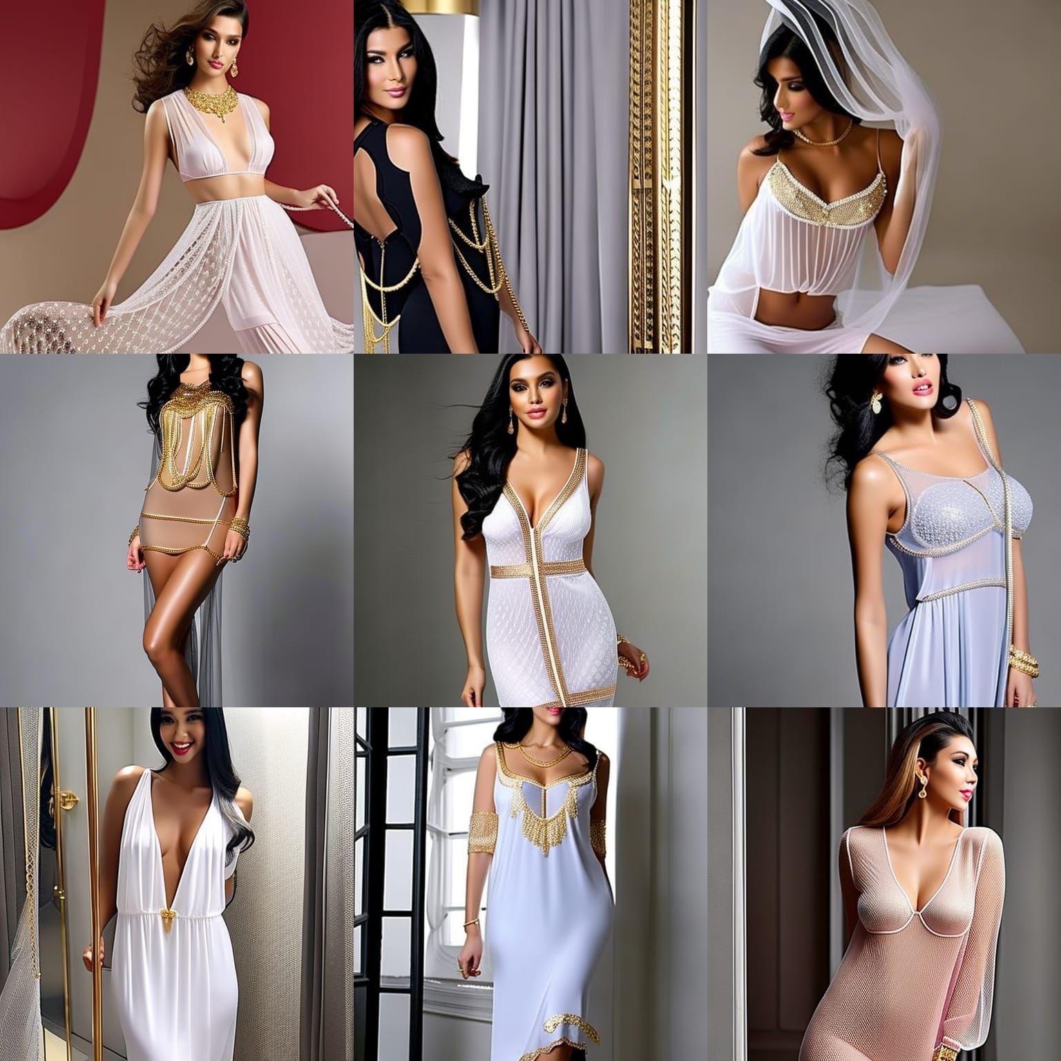 See-Through Nightdress with Gold Chains for Women