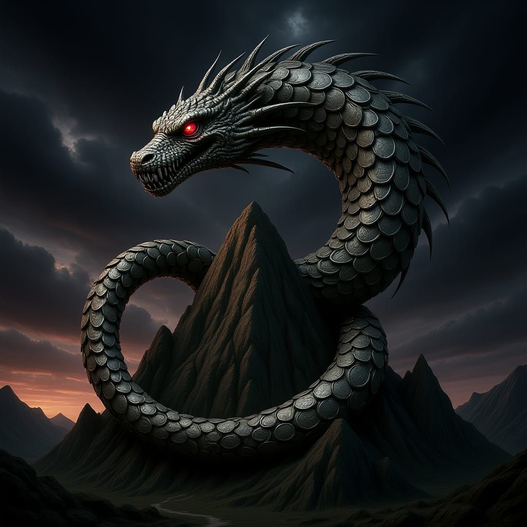 Epic Dark Fantasy Dragon of Tarnished Silver Coins