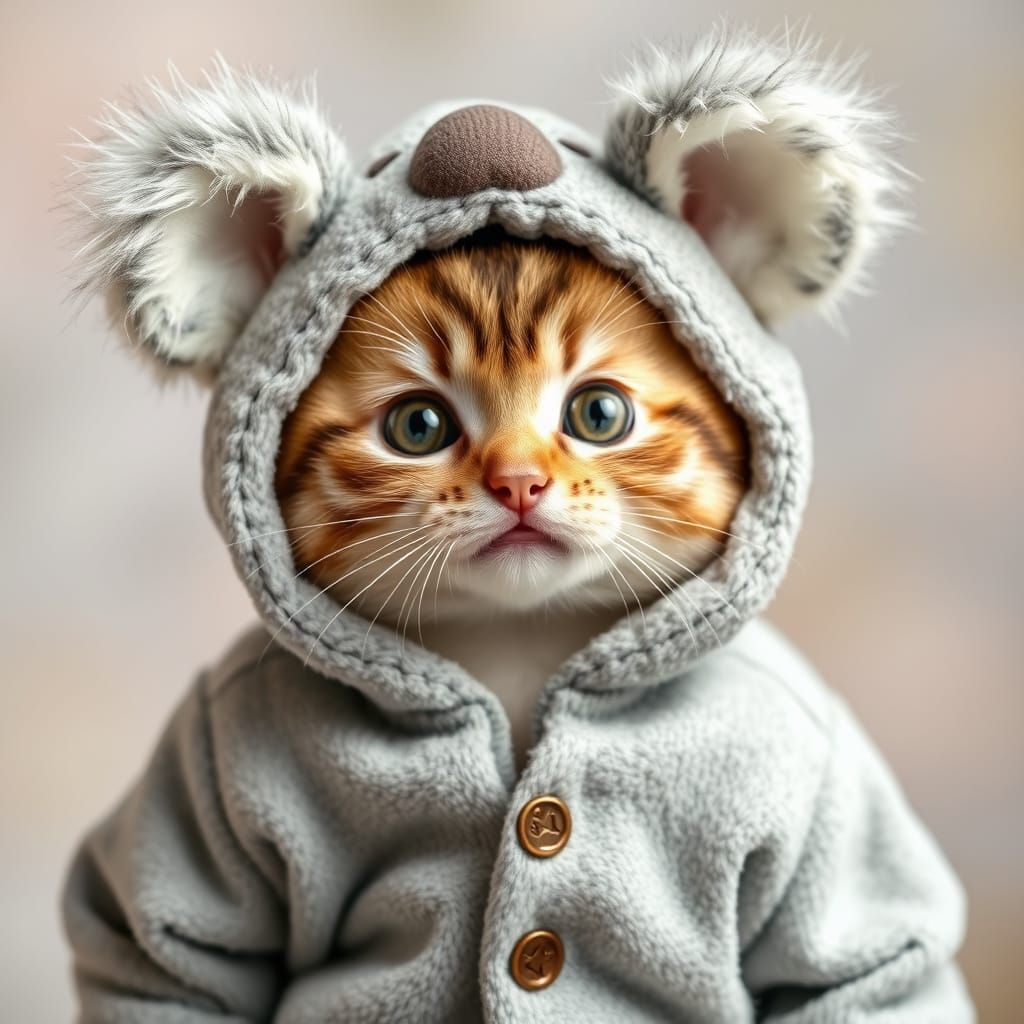 Adorable Kitty in Koala Bear Onesie