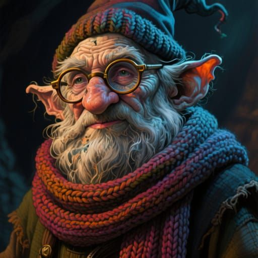 Grizzled Gnome Sorcerer with Glasses and Scarf