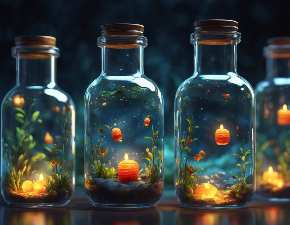 Miniature World Inside a Bottle, Oil Painting Style
